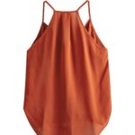 SheIn Women’s Sleeveless Twist Front Wrap Cami Tank Top with Spaghetti Strap Tee Burnt Orange L