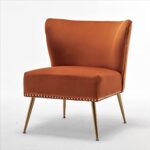US Pride Furniture Thia Modern Velvet Accent Chair Armless Seat with Stylish Nailhead Trim and Metal Legs Ideal for Living Room, Bedroom, Entryway or Office, 28″ D x 25″ W x 29.5″ H, Orange Red