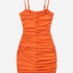 SOLY HUX Girl’s Spaghetti Strap Cami Bodycon Mini Dress Summer Sleeveless Ruched Short Slim Pencil Dresses Pure Orange 12-13Y