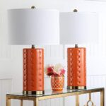 SAFAVIEH Lighting Collection Roxanne Modern Orange Ceramic 26-inch Bedroom Living Room Home Office Desk Nightstand Table Lamp Set of 2 (LED Bulbs Included)