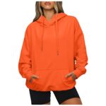 Jackets For Women Plain Plus Size Pocket Solid Zip Hooded Coats Slim Fit Long Sleeve Hoodies Baggy Ladies Daily Tops Sport Clothes Outfits Fashion Tunic Sudaderas Mujer Orange 3XL