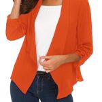 Women’s Ruched Sleeve Lightweight Thin Chiffon Blazer (XL, Orange)