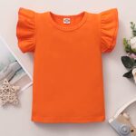 Baby Girls Ruffle Sleeve T-Shirts Toddler Girl Solid Color Tee Tops Kids Girl Blouse (0033H_Orange, 5-6 Years)