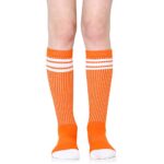 juDanzy 2 Pack Knee High Striped Sporty Tube Socks for Boys and Girls (Orange, 6-10 years)