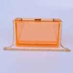 WEDDINGHELPER Women Crossbody Shoulder Bag Evening Clutch Purse Acrylic Clear Jelly Box with 2 Removable Chain Purse (Orange)