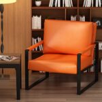 Recaceik Mid-Century Modern Accent Armchair, PU Leather Single Sofa, Lounge Living Room Chair with Arm for Home Furniture, Orange
