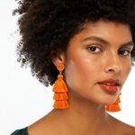 Me&Hz Orange Tassel Dangle Drop Earrings for Women Girls Statement Bright Orange Earrings Hypoallergenic Studs Thanksgiving Halloween Jewelry Christmas Gift