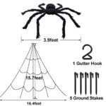 KUCHEY Halloween Decorations Outdoor 200” Triangular Spider Web+47” Giant Fake Spiders, Halloween Decor Indoor Clearance for Home Outside Yard Costumes Party Haunted House Garden Lawn