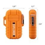 USB Rechargeable Dual Arc Plasma Lighter – Windproof and Waterproof Flameless Electric Lighter with Emergency Whistle for Outdoor Adventures, Survival, Tactical and Camping (Orange)