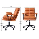 Cozy Castle Modern Padded Desk Chair, Swivel Upholstered Desk Chair with Armrests, PU Leather Makeup Vanity Chair with Tilt & 360 Degree Swivel, Modern Computer Rolling Chair, Orange