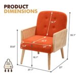 ELUCHANG Rattan Chair,Mid Century Modern Accent Chair,Upholstered Armchair Side Chair with Wood Armrest&Legs for Living Room Bedroom Small Spaces(Orange)
