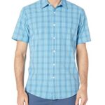 Amazon Essentials Men’s Regular-Fit Short-Sleeve Poplin Shirt, Blue/Orange, Plaid, X-Large