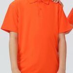Hansber Kids Boys Girls Polos Short Sleeve Shirt Button Down Top Performance T-Shirt School Uniform Summer Clothes Orange 5-6