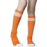 3 Pairs of juDanzy Knee High Boys or Girls Stripe Tube Socks for Soccer, Basketball, Uniform and Everyday Wear (4-6 Years, Orange With White Stripes (3 Pairs))