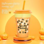 Meoky Halloween Decorations, Halloween Color Changing Cups with Lids and Straws – 6 Pack 12 oz Plastic Tumblers with Lids and Straws Bulk, Kids Cups with Straws and Lids for Halloween Party Favors