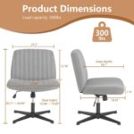 Cross Legged Office Chair, Armless Wide Desk Chair No Wheels, Modern Home Office Desk Chair Swivel Adjustable Fabric Vanity Chair