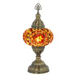 mozaist Turkish Mosaic Desk Lamp, Vintage Colorful Multicolored Tiffany Style Vintage Antique Lamp for Salon, Bedroom, Bohemian Decorative Dim Light with E12 Socket & US Plug (Orange Red)