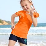 BesserBay Little Girls Flutter Short Sleeve Orange Rashguard Shirt UPF 50+ Beach Swim Top 5-6 Years