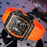 AIMES Watch for Men Wristwatch Tonneau Large Face Watches Rectangle Luxury Big Dial Work Mens Watches Cool Analog Quartz Luminous Waterproof Wrist Watch Orange Silicon Strap Dress Watch