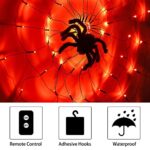 kemooie 120 Led 4.92FT Giant Spider Web Lights with Hairy Spider and Cobweb for Lighted Halloween Decorations Outdoor Halloween Window Decorations Wall Garden Patio Yard Decor (Orange)