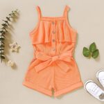 FOCUTEBB 4T Girls Clothes Toddler Girl Summer Outfits Cute Baby Sleeveless Clothing Summer Outfits Cute Halter Romper One-piece Jumpsuit Bodysuit Outfit Set Summer Clothes Set Orange 4-5T/120cm