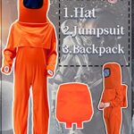 Noucher Kids Astronaut Costume Game Space Suit Red Jumpsuit Halloween Backpack Cosplay Costumes for Boys Kids Girls Aged 3-10(Tag S(3-4T), Orange)