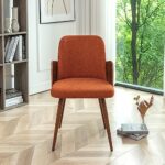 HOCEWI Mid Century Modern Dining Chairs,Upholstered Dining Chairs with Bentwood Backrest,Kitchen & Dining Room Chairs,Boucle Dining Chairs with Metal Legs,Arms Chairs for Dining Room,Orange