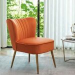 Container Furniture Direct Modern Velvet Accent Chair for Living Room, Bedroom, or Entryway, Stylish and Comfortable Armless Design with Metal Legs, Orange Red
