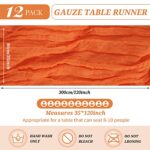 12 Pack Cheesecloth Table Runner 35 x 120 inch Long Boho Cheese Cloth Gauze Table Runners Semi Sheer Table Runner for Wedding Decor, Bridal Shower, Birthday Party (Orange)