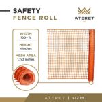 ATERET 4’x100′ Orange Plastic Mesh Fencing Roll – Temporary, Reusable Netting for Snow Fence, Garden, Construction, and Animal Barrier (Orange, 8lb/Roll)