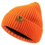 Vgogfly Lined Men Beanie Slouchy Knit Skull Cap Warm Stocking Hats Guys Women Striped Winter Beanie Hat Bright Orange