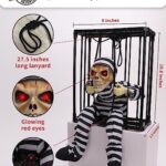 Screaming Animated Halloween Decorations, Halloween Decor Prop with Motion Sensor, Scary Skull Cage Prisoner Haunted House Decor, Spooky Hanging Ghost Light Up Eyes Decorations