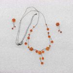 Faship Gorgeous Orange Rhinestone Crystal Floral Necklace Earrings Set