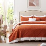LEAONME Full/Queen Quilt Set 3 Pieces, Lightweight Burnt Orange/Rust Bedspread-90”x98”, Soft Microfiber Summer Quilt, Luxurious Warm Coverlet Set for All Seasons (Includes 1 Quilt, 2 Shams)