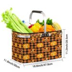 cfpolar Large Collapsible Market Basket, Halloween Horror Pumpkin Orange Plaid Convenient Fold Flat Design, Reusable Space-Saving Shopping Tote, Gift Basket, Beach Basket, Picnic Basket