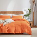 Orange Duvet Cover Queen, 100% Washed Microfiber Orange Bedding Set 3 Pieces Solid Duvet Cover, 1 Duvet Cover with 2 Pillowcases, with Zipper Closure, Ultra Soft Feel Natural Wrinkled (Orange, Queen)