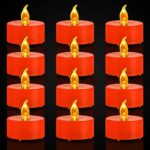 Battery Operated Tea Lights Candles – 12 Pack LED Tea Candles Lamp Realistic and Bright Flickering Holiday Gift Operated Flameless LED Votive Light for Seasonal & Festival Celebration (Orange)