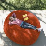 Giant Fur Bean Bag Chair Cover for Kids Adults, (No Filler) Living Room Furniture Big Round Soft Fluffy Faux Fur Beanbag Lazy Sofa Bed Cover (Orange, 5FT)