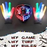 STONCH Halloween Mask Skeleton Gloves Set, 3 Modes Light Up Scary LED Mask with LED Glow Gloves, Halloween Decorations Anonymous Mask, Halloween Costumes glow purge Masks ?Gift for Boys Girls