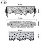 Beeager 5 Pack Halloween Spider Decorations Sets -Halloween Fireplace Mantel Scarf & Round Table Cover & Lace Table Runner & Cobweb Lampshade & 60 pcs Scary 3D Bat for Halloween Party Decors