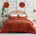 CozyLux Terracotta Comforter Set Full Size, 3 Pieces Solid Burnt Orange Breathable Quilted Style Bedding Sets, Rust Luxury Fluffy Soft Microfiber Comforter for All Season(1 Comforter & 2 Pillowcases)