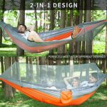 YOOMO Camping Hammock with Mosquito Net & 10ft Hammock Tree Straps Portable Lightweight Parachute Fabric Travel Bed for Hiking, Backpacking, Garden. (Gray/Orange)