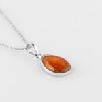 Solid 925 Sterling Silver Necklace – Natural Orange Turquoise Gemstone Pendant – Designer Boho – Handmade – Elegant Jewelry – Minimalist – Gift for Women