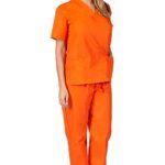 Women’s Scrub Set – Medical Scrub Top and Pant, Mandarin Orange, Medium