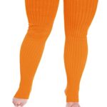 v28 Plus Size Knit Leg Warmer Women Thick Thigh High Boot Extra Long Large Socks(Plus Size- Orange)