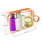 CGBE Clear Makeup Bag, 3 PCS Travel Makeup Pouch TSA Approved Carry On Airport Security Liquids Bags Premium Soft and Thick PVC Cosmetic Bag Clear Travel Toiletry Bag with Hand Strap (Orange)