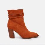 Women’s Pointed Toe Fall Winter Ankle Boots Stacked Heel Side Zipper Suede Ruched Booties Shoes