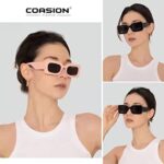 COASION Retro Vintage Rectangle Sunglasses for Women Trendy Funky Glasses Green Purple Black Orange Frame 2 Pack (Green/Brown+Orange/Brown)