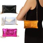 Evening Clutch Purses for Women Envelope Clutches Crossbody Bag Metallic Purse Wedding Prom Party Night Shiny Small Shoulder Handbag Orange