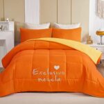 Exclusivo Mezcla Lightweight Reversible 3-Piece Comforter Set All Seasons, Down Alternative Comforter with 2 Pillow Shams, Queen Size, Orange/Yellow